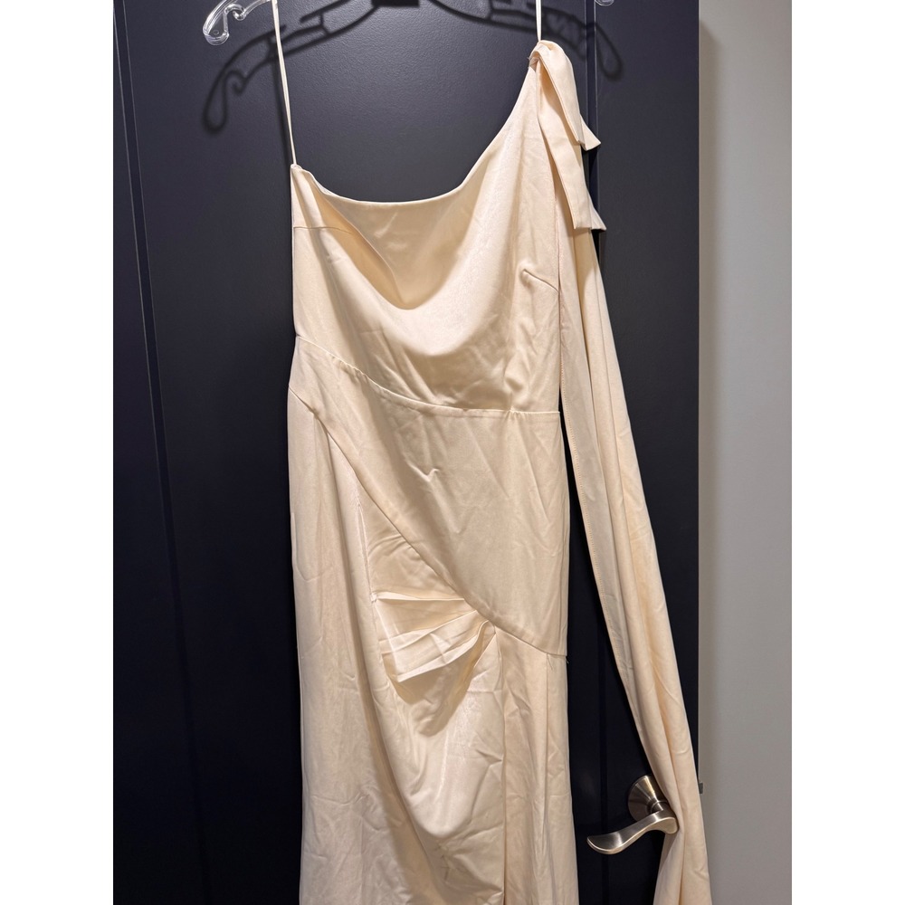 Meshki One Shoulder Satin Maxi Dress Bow Detail Formal Wedding Guest Cream Sz S - Picture 10 of 14